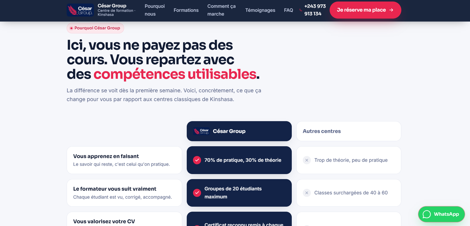 Le site César Group, écran 2 sur 12