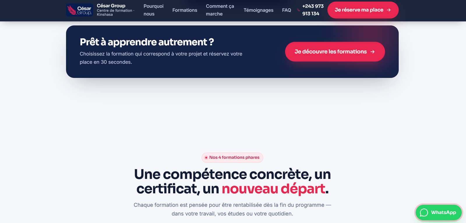 Le site César Group, écran 3 sur 12