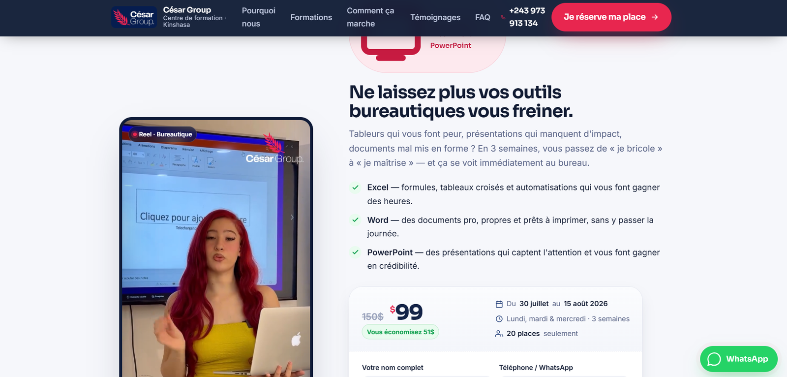 Le site César Group, écran 4 sur 12