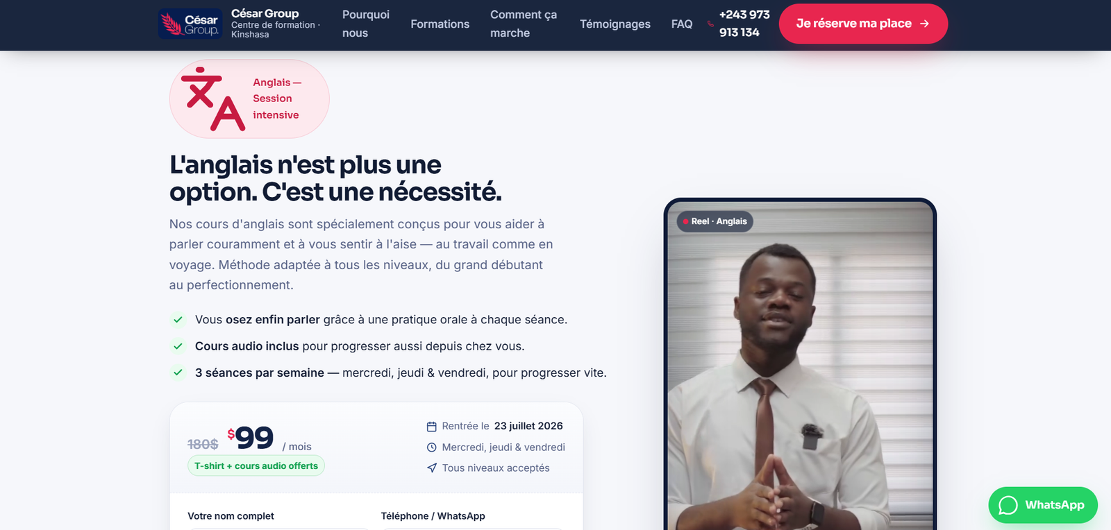 Le site César Group, écran 5 sur 12