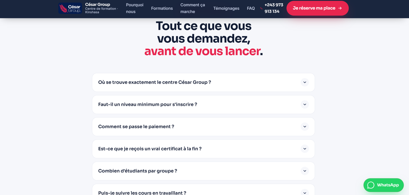 Le site César Group, écran 10 sur 12