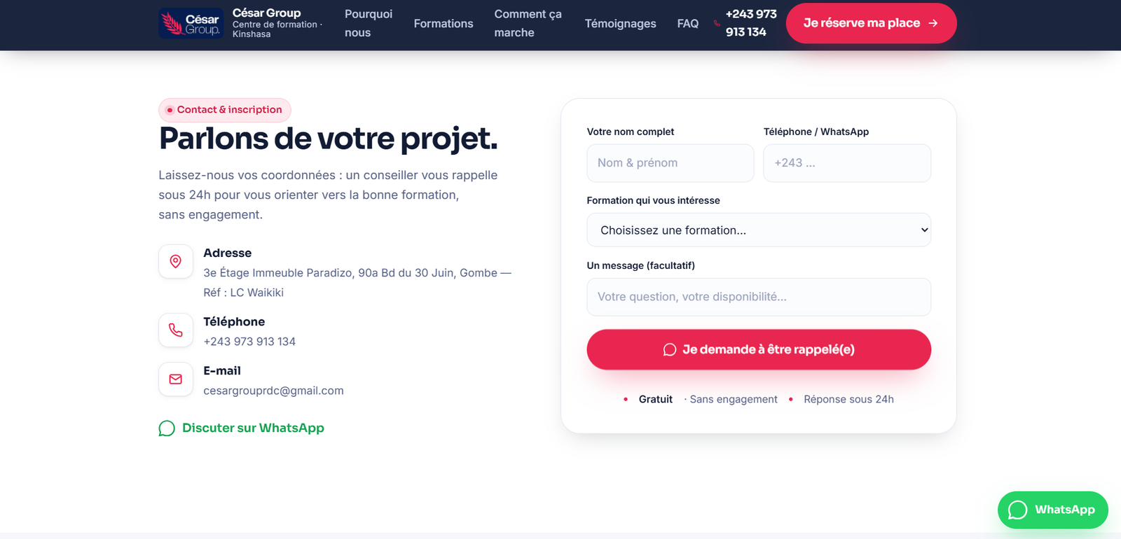Le site César Group, écran 11 sur 12