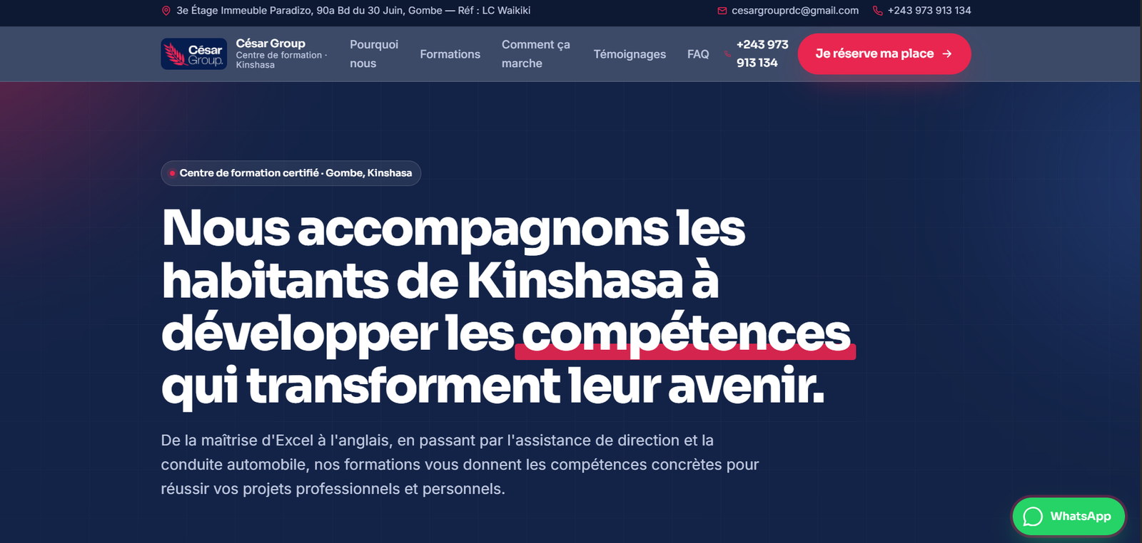 Site César Group, centre de formation à Kinshasa