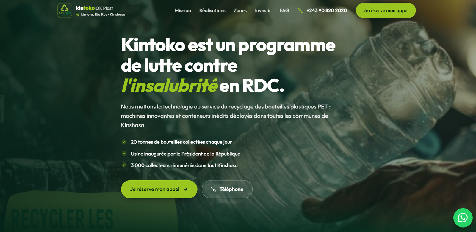 Site Kintoko OK Plast, recyclage du plastique en RDC