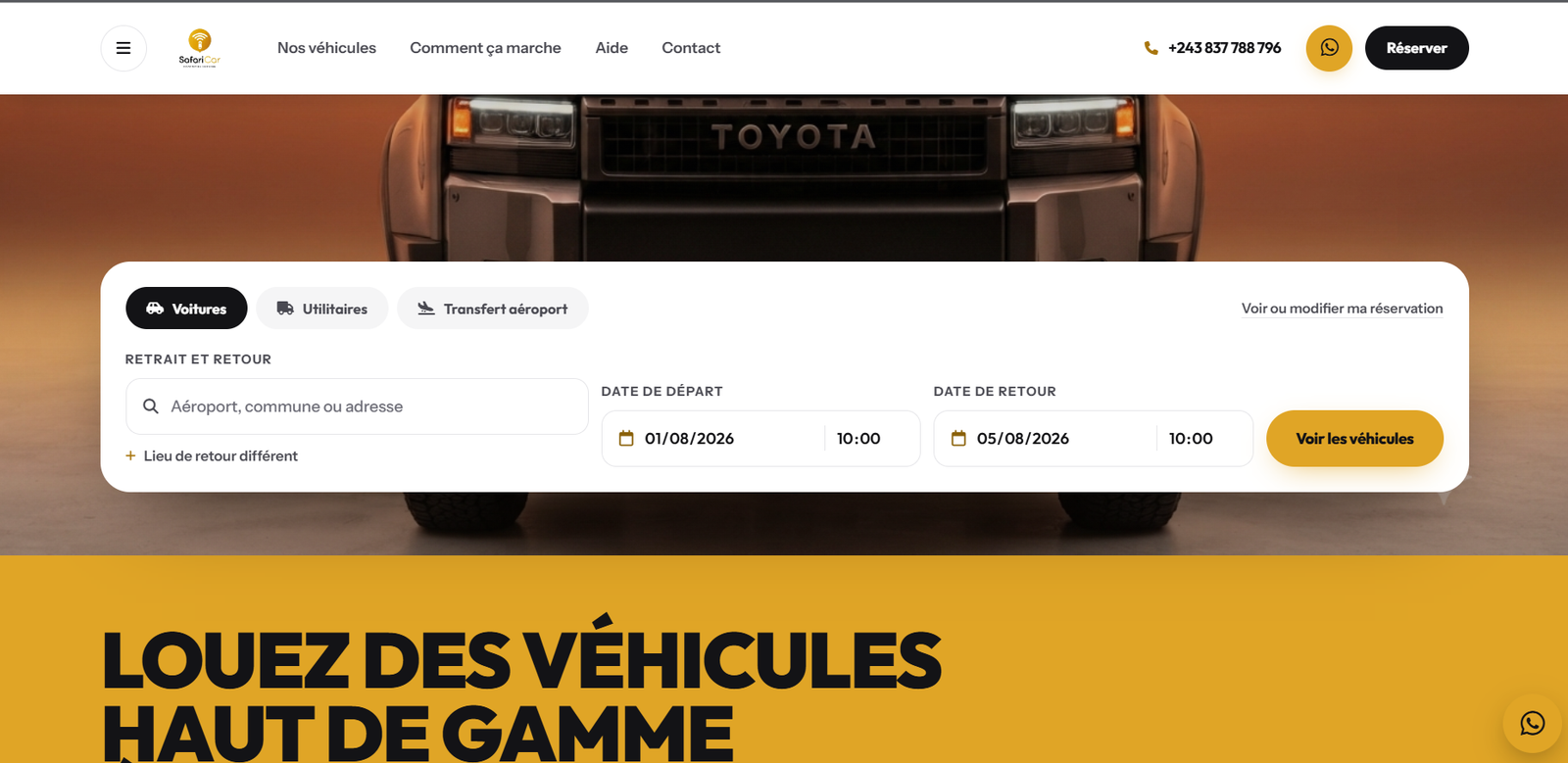 Site SafariCar, location de véhicules haut de gamme