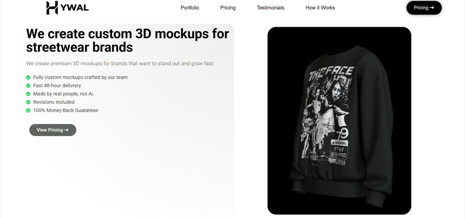 Site Hywal Studio, création de mockups 3D pour marques de streetwear