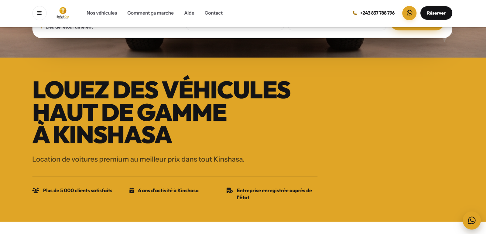 Le site SafariCar, écran 2 sur 9