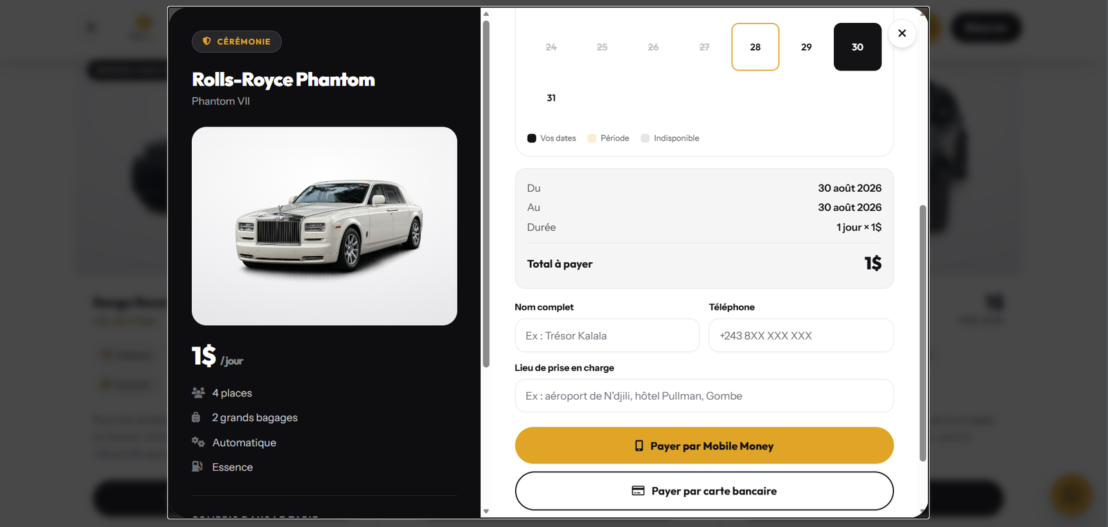 Le site SafariCar, écran 4 sur 9