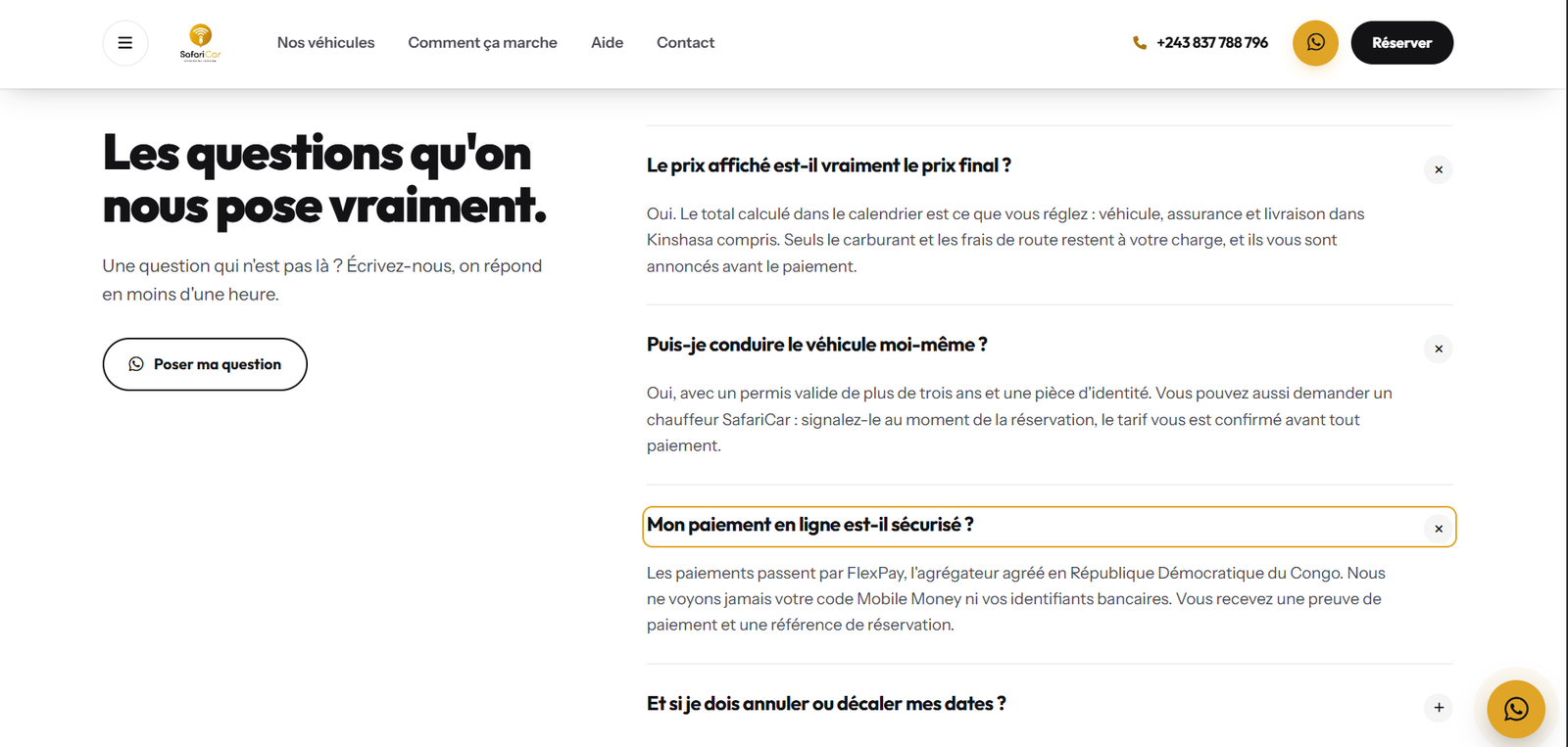 Le site SafariCar, écran 7 sur 9